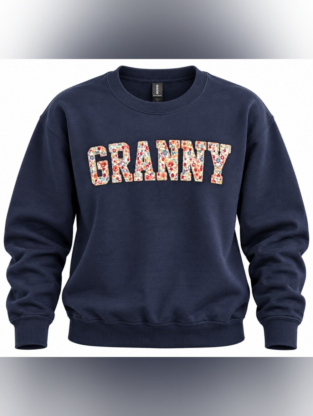 NWOT Granny Floral Appliqué Navy Sweatshirt Sz Small